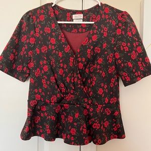 Anthropologie Meadow Rue Black Rose Embroidered Top
